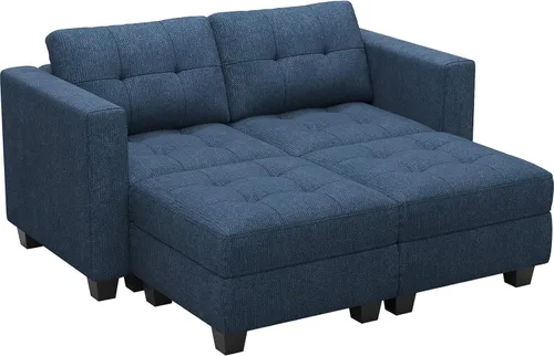 Vista 8 de Belffin Sofá modular modular con otomana de almacenamiento, sofá moderno en forma de L de tela con diván para espacios pequeños, azul