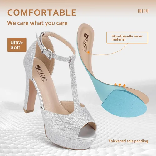 Vista 3 de IDIFU IN5 Polly - Sandalias de tacón alto grueso con correa en T para mujer, sandalias sexy con punta abierta, para boda, fiesta, graduación