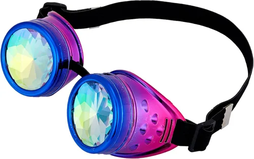 Vista 9 de Gafas de caleidoscopio retro con pinchos, gafas de cristal arcoíris steampunk estilo soldadura, gafas de cosplay punk