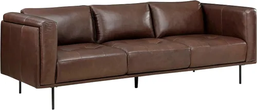 Vista 3 de Lexicon Sofá de cuero de grano superior, sofá moderno, sofá de gran tamaño con marco de madera maciza y patas de metal, sofás de cuero para sala