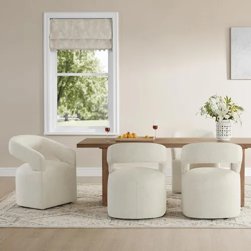 Vista 9 de KISLOT Juego de 1 sillas de comedor tapizadas con ruedas, color beige crema