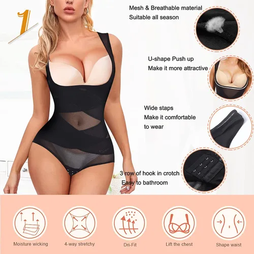 Vista 3 de RGAINON Body de entrenamiento de cintura para mujer, con control de abdomen, adelgazante, Fajas Colombianas, moldeador de cuerpo, busto abierto