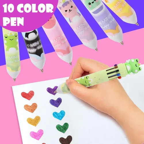 Vista 3 de Bolígrafo multicolor de 0.7 mm, 10 en 1, bolígrafos de punta fina retráctiles de dibujos animados de animales lindos para suministros de oficina