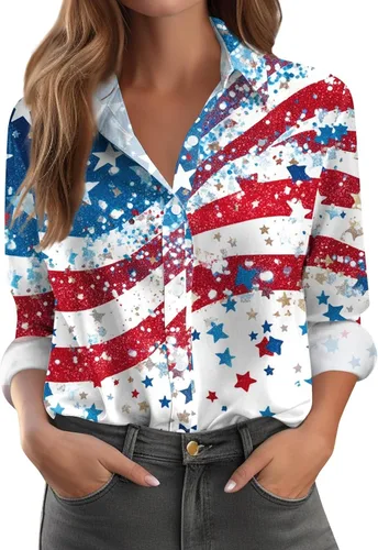 Vista 56 de Camisetas de San Valentín para mujer, camisas con botones, blusas de corazón, elegantes, informales, cuello de solapa, manga larga, suave, cómoda