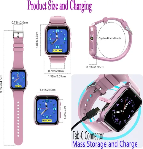 Vista 9 de Reloj inteligente para niños, reloj inteligente para niñas y niños con 26 juegos, grabadora de video y reproductor, calendario podómetro, linterna