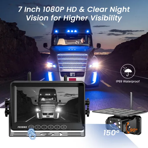 Vista 6 de Cámara de respaldo inalámbrica solar magnética para remolque de camión RV – Monitor 1080P de 7 pulgadas, instalación de 1 minuto, sin demora, cámara