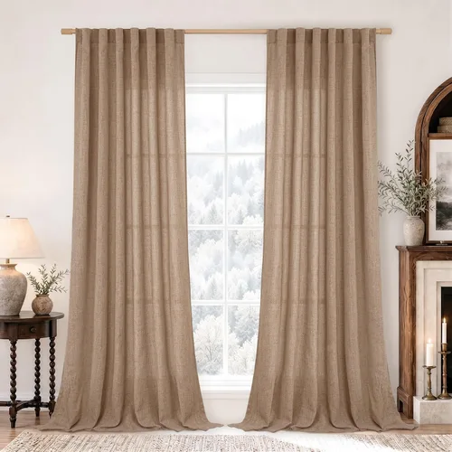 Vista 92 de BGment Cortinas cortas de lino marfil de 36 pulgadas de largo para ventanas de cocina, pequeñas cortinas texturizadas rústicas para café sobre