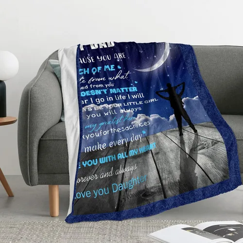 Vista 2 de Manta de franela de hija con texto en inglés "To My Dad", manta de franela para regalo de cumpleaños, súper suave, cálida y mullida, manta de lujo