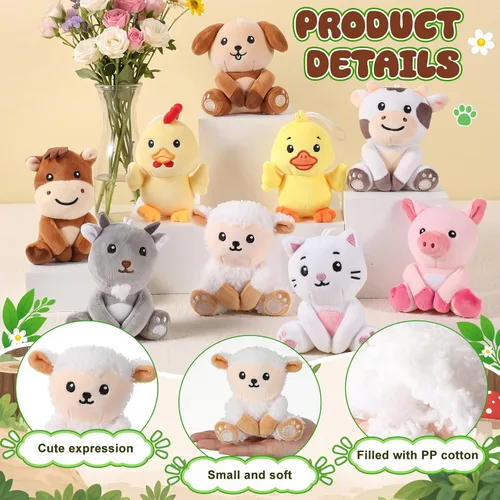 Vista 3 de Aoriher 9 piezas de animales de peluche de granja a granel de 4 pulgadas