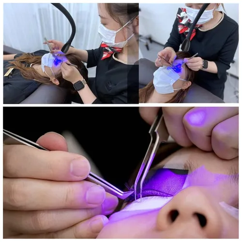 Vista 3 de Lámpara para extensión de pestañas, 395 a 400nm cuello de cisne LED de luz de pestañas con abrazadera e interruptor de pedal de pie para uñas