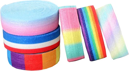 Vista 6 de Cinta decorativa plegable para niñas, cintas elásticas para manualidades, 60 yardas, color sólido, plegable, brillante