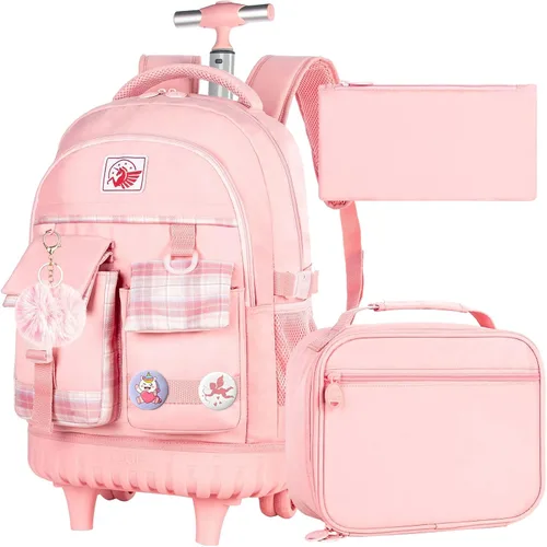 Vista 12 de Mochila con ruedas para mujer, bolsa de libros con ruedas, mochila escolar Juego de 3 piezas verde