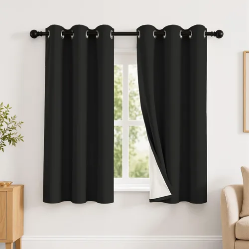 Vista 79 de 2 paneles de cortinas 100% opacas, de peso medio, con aislamiento térmico y ojales para dormitorio, sala de estar, tratamiento de ventana
