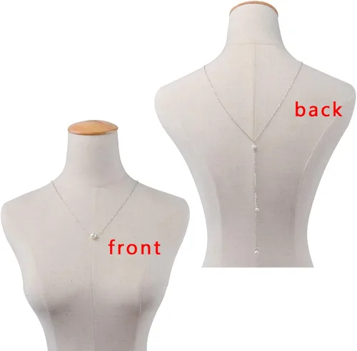 Vista 3 de Olbye Back Necklace Pearl Backdrop Necklaces Body Chain Jewelry for Women and Girls Bridal Jewelry
