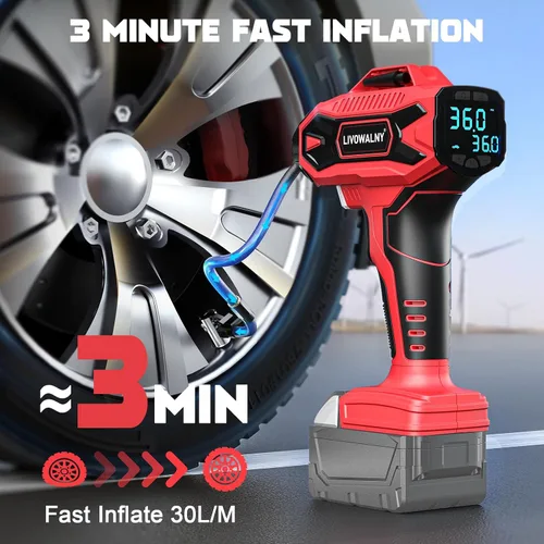 Vista 4 de LIVOWALNY Compresor de aire para inflador de neumáticos, compatible con batería Milwaukee de 18 V, bomba de aire eléctrica portátil inalámbrica