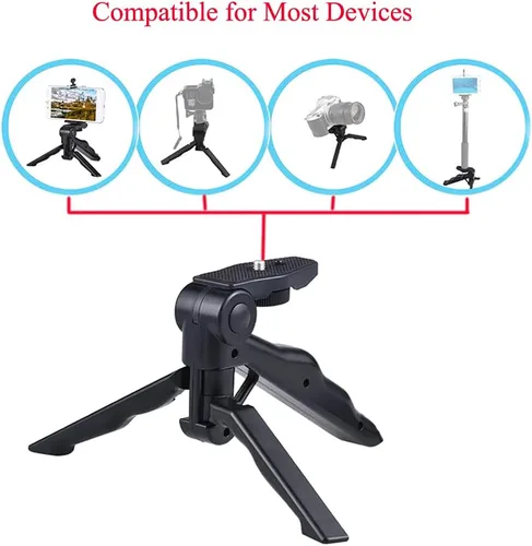 Vista 4 de Mini trípode de mesa plegable con agarre de mano con tornillo de 1/4 de pulgada compatible con Gopro/Smartphones/Cámaras compactas DSLR