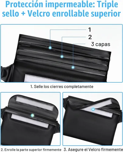 Vista 3 de F-color Riñonera impermeable – Cruise Essentials 2026 – Bolsa impermeable con correa ajustable en la cintura, bolsa seca enrollable con triple