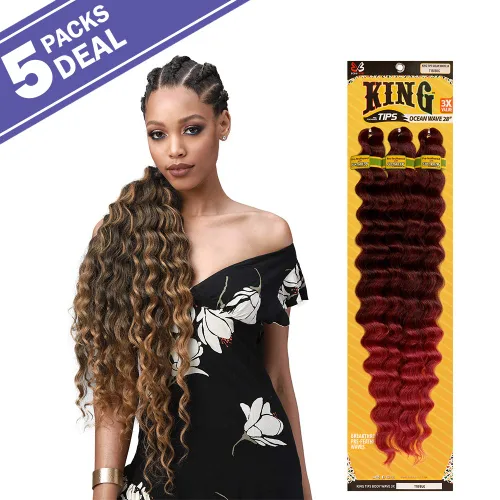 Vista 2 de Bobbi Boss - Trenzas de pelo sintético preemplumadas, 3 puntas King Wave Ocean Wave de 28 pulgadas (paquete de 5, 1)
