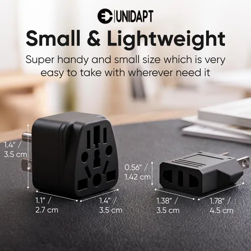 Vista 4 de Unidapt Adaptador de enchufe de viaje internacional para EE. UU., 2 piezas Negro