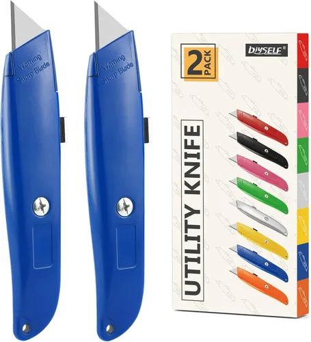 Vista 9 de DIYSELF Paquete de 2 cuchillos utilitarios, cortador retráctil, resistente (naranja)