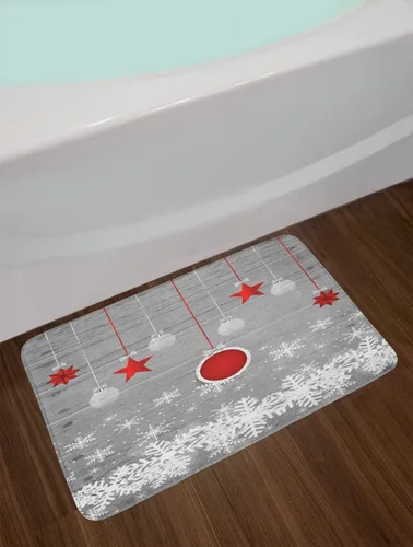 Vista 2 de Ambesonne Tapete de baño de Navidad, diseño tradicional de celebración, diseño de estrellas, copos de nieve ornamentados, tapete de felpa