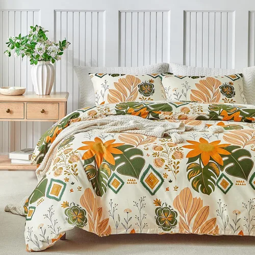 Vista 30 de Lekesky Funda de edredón reversible tamaño Queen, juego de funda de edredón tamaño Queen de 3 piezas, juego de ropa de cama de microfibra verde