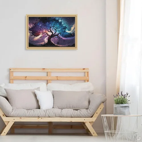 Vista 6 de Rompecabezas de galaxia y árbol, material compuesto de madera de papel, con bolsa de almacenamiento e imagen de referencia, fácil de resolver