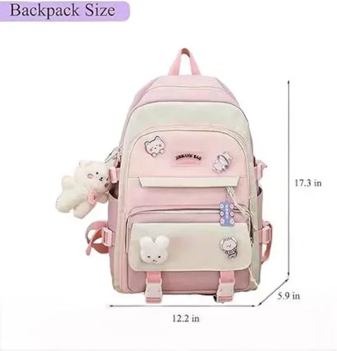 Vista 4 de MAVERY 5 piezas lindo Kawaii mochila conjunto de regreso a la escuela papelería bolsa mochila Tote adolescente bolsa portátil, Rosado (Pink 3)