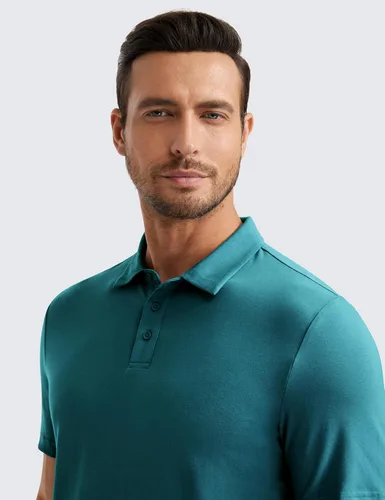 Vista 3 de CRZ YOGA Polo de golf para hombre, manga corta, absorbe la humedad, atlética, deportiva, casual, piqué