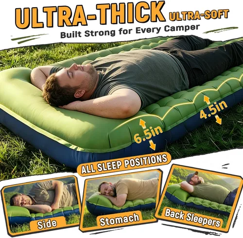 Vista 6 de Myxslop Colchoneta de dormir para camping, ultraligera inflable con almohada con bomba de pie integrada, alfombrilla para dormir, equipo compacto