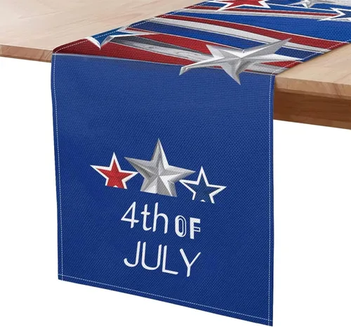 Vista 4 de GLENLCWE Camino de mesa largo con estrellas del 4 de julio, camino de decoración de mesa, rectangular, día de la independencia, vacaciones, cocina