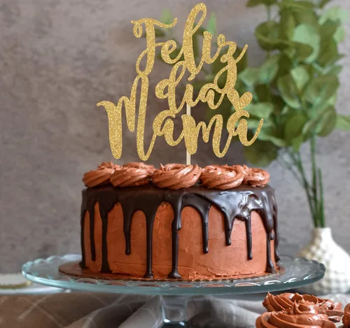 Vista 5 de Decoración para tartas de Feliz Dia Mama con purpurina dorada, decoración del día de la madre, mejor mamá de todos los tiempos, suministros