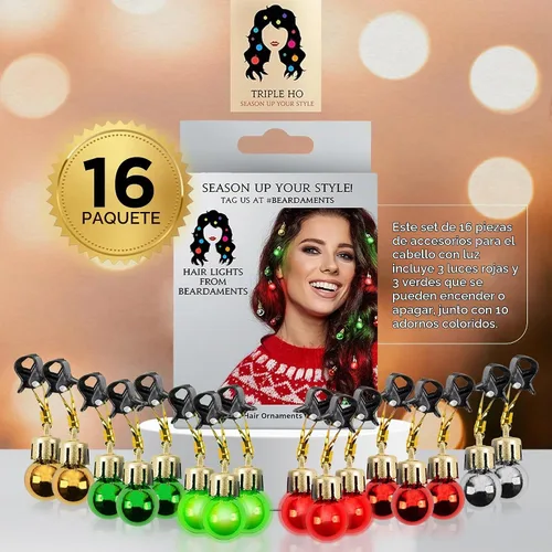 Vista 3 de Beardaments Luces para el cabello iluminadas: los adornos originales de, 16 bolas coloridas de Navidad para el cabello, para vacaciones, cosplay