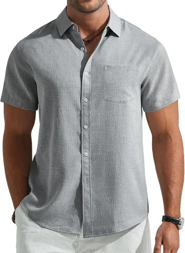 Vista 11 de Camisa de manga corta con botones para hombre, casual, transpirable, para verano, playa, con bolsillo