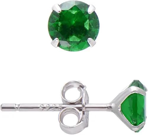 Vista 10 de Aretes de plata de ley con circonita cúbica verde esmeralda para mujer