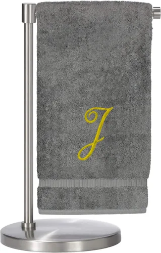 Vista 128 de Script R - Toalla de baño con monograma, regalo personalizado, 27 x 54 pulgadas, juego de 1 toalla bordada con texto dorado, 100% algodón turco Navy