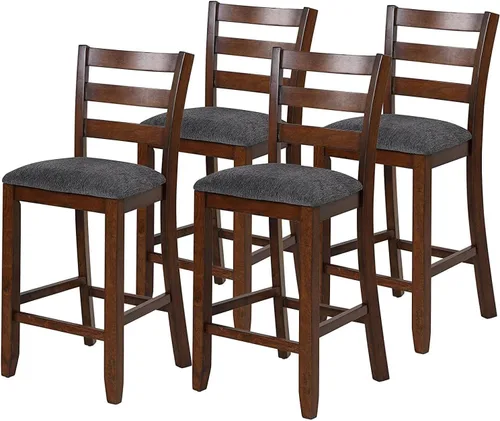 Vista 12 de NAFORT Juego de 2 taburetes de bar de altura de mostrador, sillas de comedor altas de madera maciza de 25.5 pulgadas con cojín, taburetes