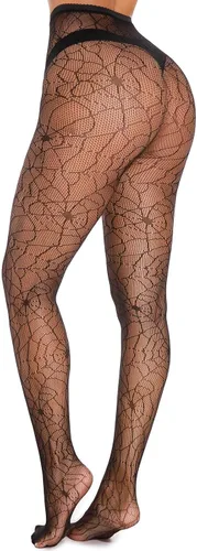 Vista 3 de LOYASEAL Skull Tights, SpiderWeb Fishnets, Striped Fishnet Stockings, Halloween Tights