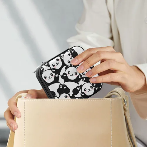 Vista 8 de ZZKKO Joyero pequeño con diseño de panda, organizador de viaje de cuero, organizador de viaje, mini cajas de almacenamiento portátiles para mujer