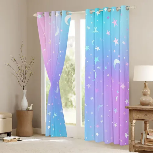 Vista 3 de Cortinas opacas con purpurina degradado para niños, niñas, niños, mujeres, dormitorio, teñido anudado, arco iris, degradado, 38 pulgadas de ancho x