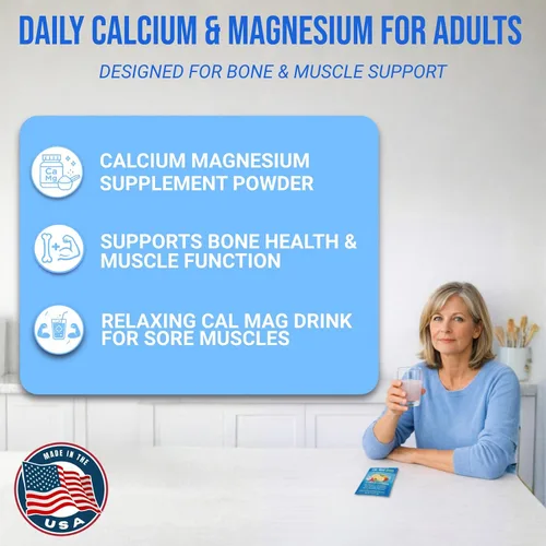 Vista 7 de Cal-Mag Vites - Polvo de calcio y magnesio para hombres y mujeres, vitamina K, D, suplemento mineral, bebida calmante natural para aliviar