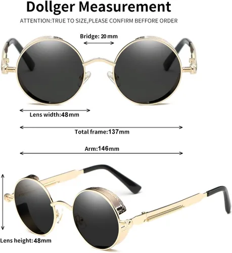 Vista 80 de Dollger Gafas de sol vintage Steampunk Retro Metal Round Circle Frame