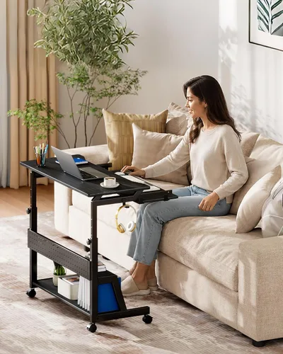 Vista 8 de Rolling Computer Desk with Power Outlet, Portable Desk with Keyboard Tray Black