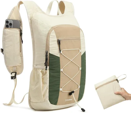 Vista 10 de G4Free Mochila de senderismo ligera y plegable de 20L para mujeres y Beige