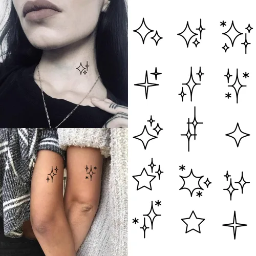 Vista 10 de Más de 50 hojas de tatuajes temporales pequeños geométricos pequeños para niños y adultos, pequeño símbolo de póquer, corazón estrella, tatuajes