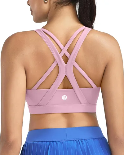 Vista 8 de RUNNING GIRL Brasier deportivo para mujer de alto soporte, espalda cruzada acolchada, brasier deportivo con tirantes delgados, brasier de yoga