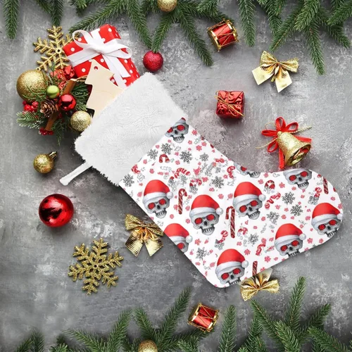 Vista 6 de Calcetines de Navidad de calaveras de Navidad grandes y cálidas de 18 x 12 pulgadas, decoración de medias de Navidad colgantes para la familia