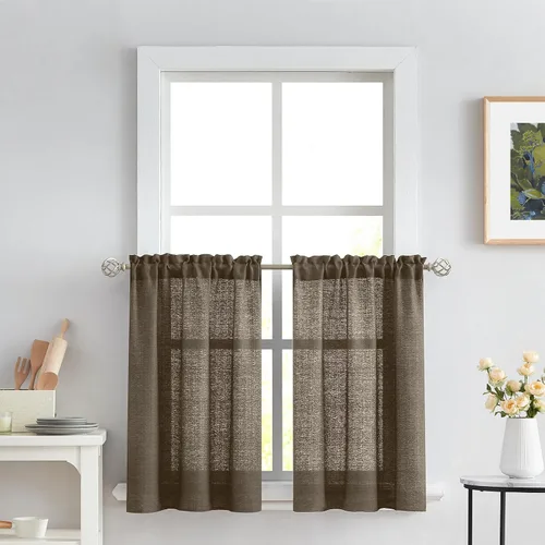 Vista 26 de Melodieux Cortinas de Niveles Semitraslúcidas Negras de 24 Pulgadas de Largo para Cocina, Cafetería, Dormitorio, Ventanas Pequeñas, Aspecto de Lino