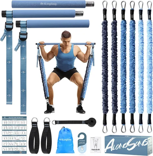 Vista 16 de Upgraded Pilates Bar Kit with Resistance Bands Natural Latex for Women & Men, Heavy-Duty Stainless Steel Multifunctional Yoga Pilates Stick for Home