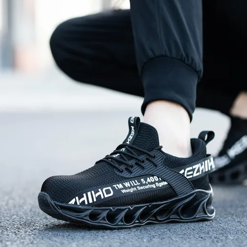 Vista 7 de Kezhiho Zapatos de punta de acero para hombre, ligeros, cómodos, transpirables, zapatos de trabajo a prueba de pinchazos, antideslizantes, a